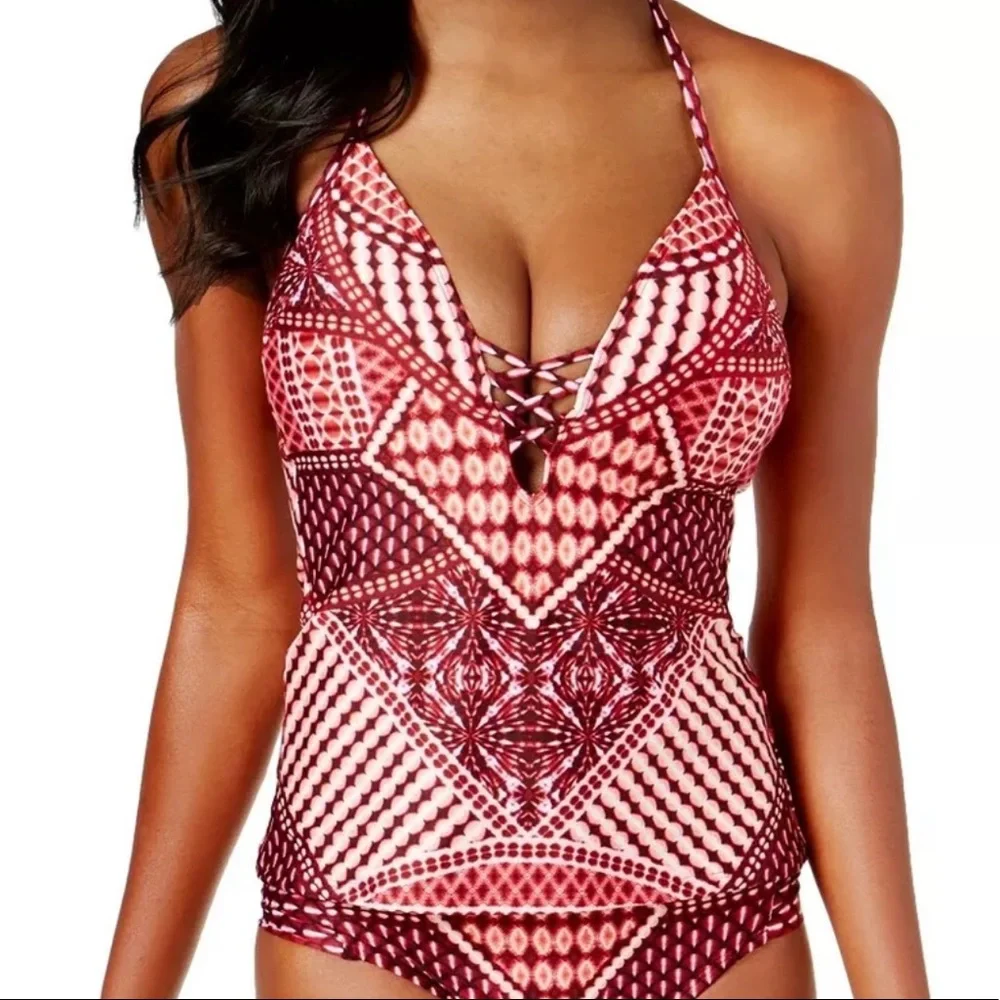 NWT Kenneth Cole Push Up Tummy Toner Tankini Swim Top M Medium Shape Enhancing - Picture 1 of 14